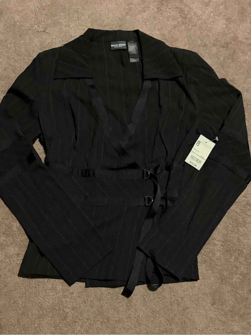 Bisou Bisou Black Pinstripe Wrap Blazer